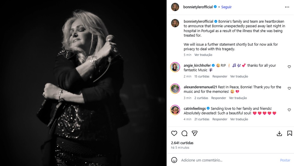 Bonnie Tyler — Foto: Reprodução do Instagram