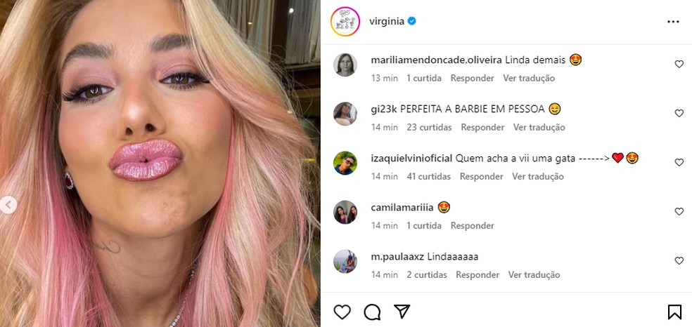 Seguidores de Virginia Fonseca comentam cabelo rosa &mdash; Foto: Reprodu&ccedil;&atilde;o/Instagram