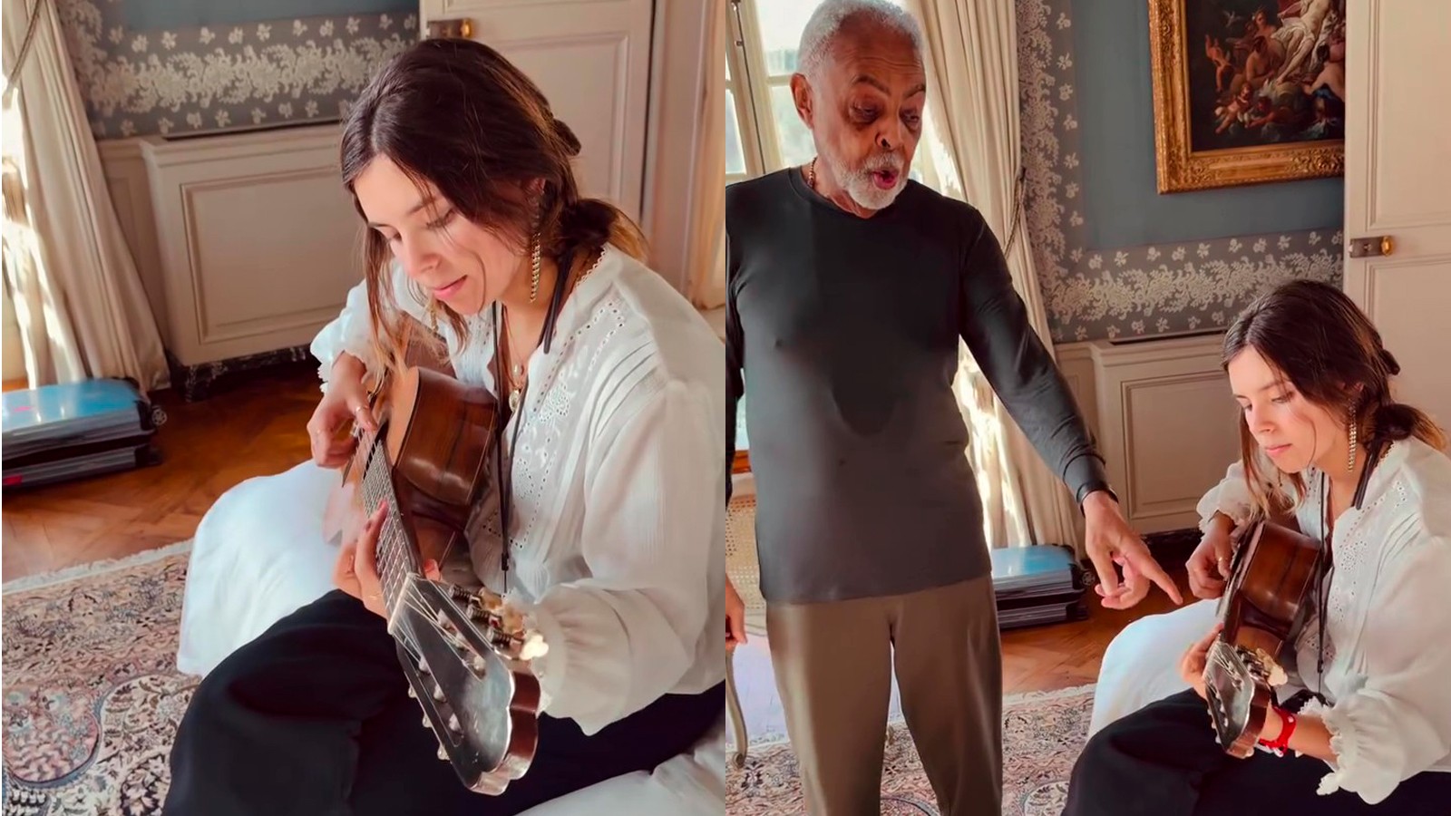 Gilberto Gil ensina a neta, Flor Gil, a tocar no violão a música 'Super-homem'; vídeo