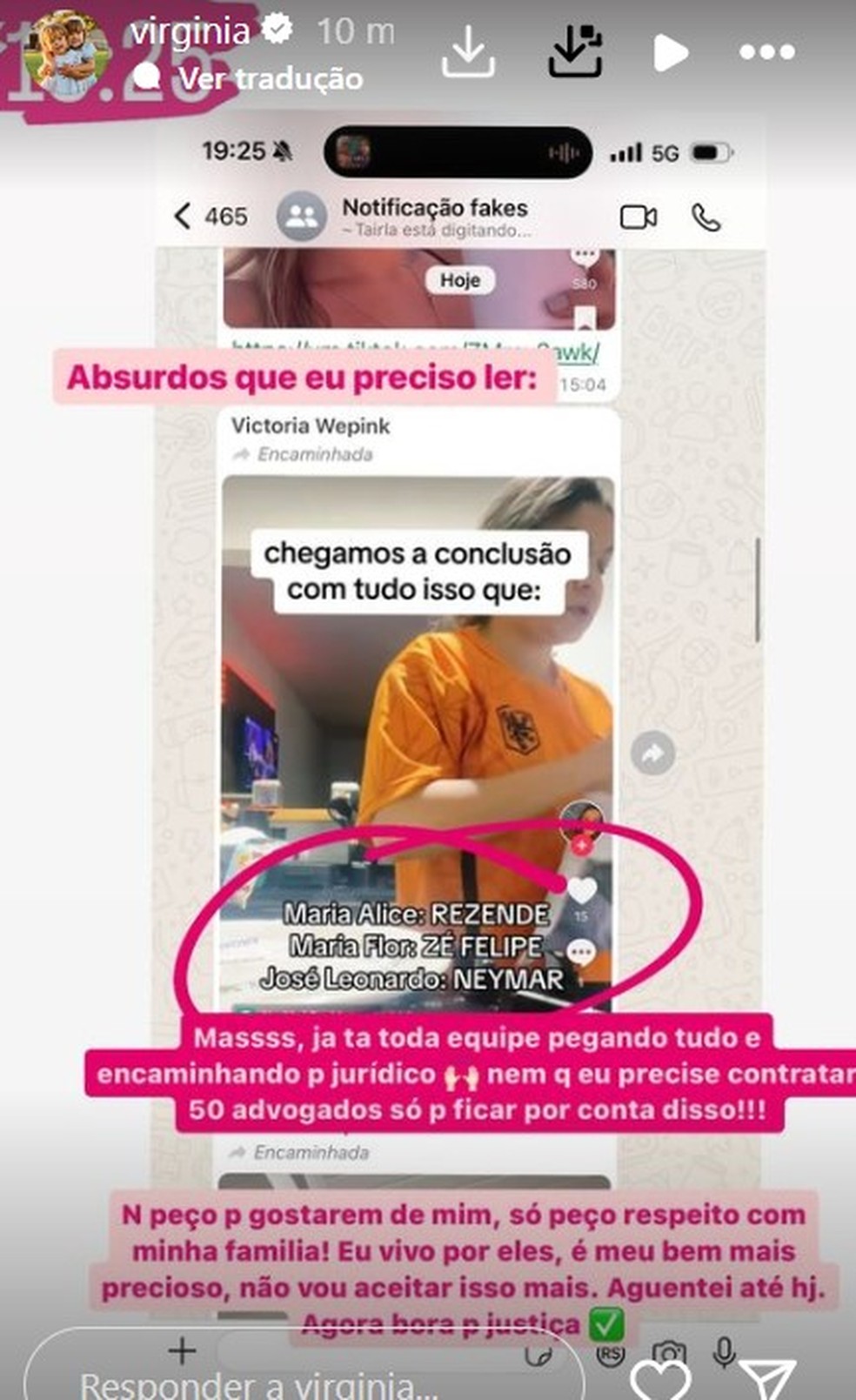 Virginia Fonseca rebate boatos sobre paternidade dos filhos: 'Vamos para justiça' — Foto: Reprodução/Instagram