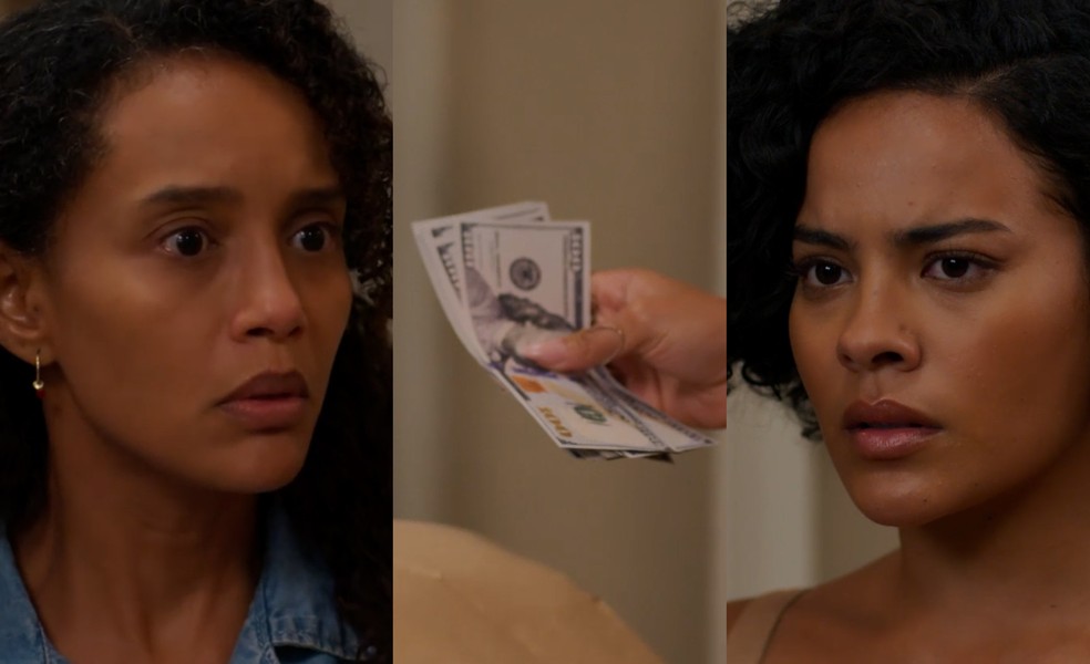 Maria de Fátima descobre que Raquel está com os dólares — Foto: Reprodução/TV Globo