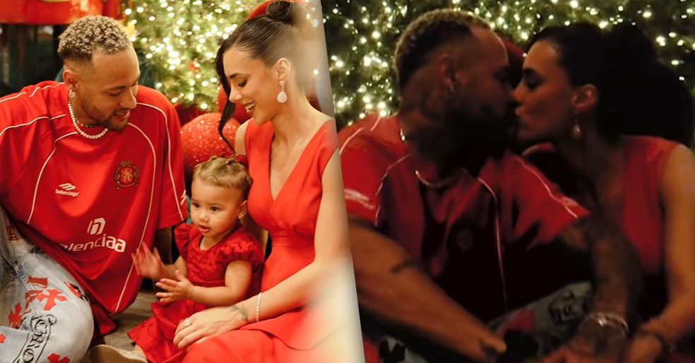 Neymar e Bruna Biancardi comemoram Natal ao lado da filha, familiares e amigos — Foto: Instagram
