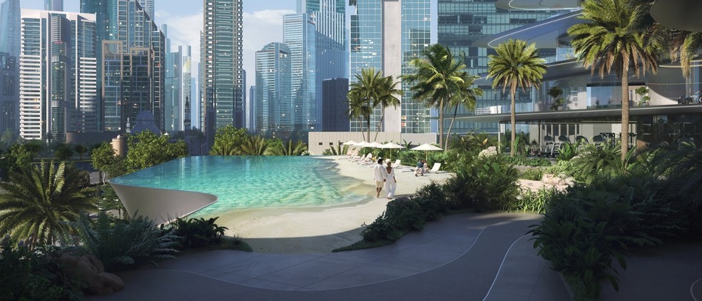 Projeto da praia artificial do condomínio onde Neymar comprou cobertura milionária — Foto: Divulgação / Bugatti Residences