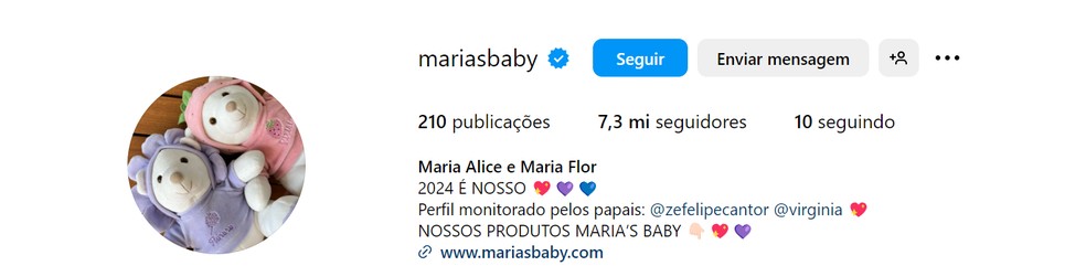 Perfis das filhas de Virginia e Zé Felipe é seguido por mais de 7,3 milhões de seguidores — Foto: Instagram