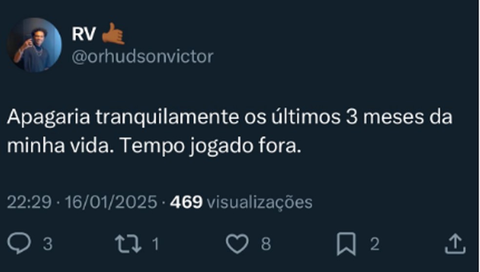 Rhudson Victor faz publicação nas redes sociais — Foto: Reprodução