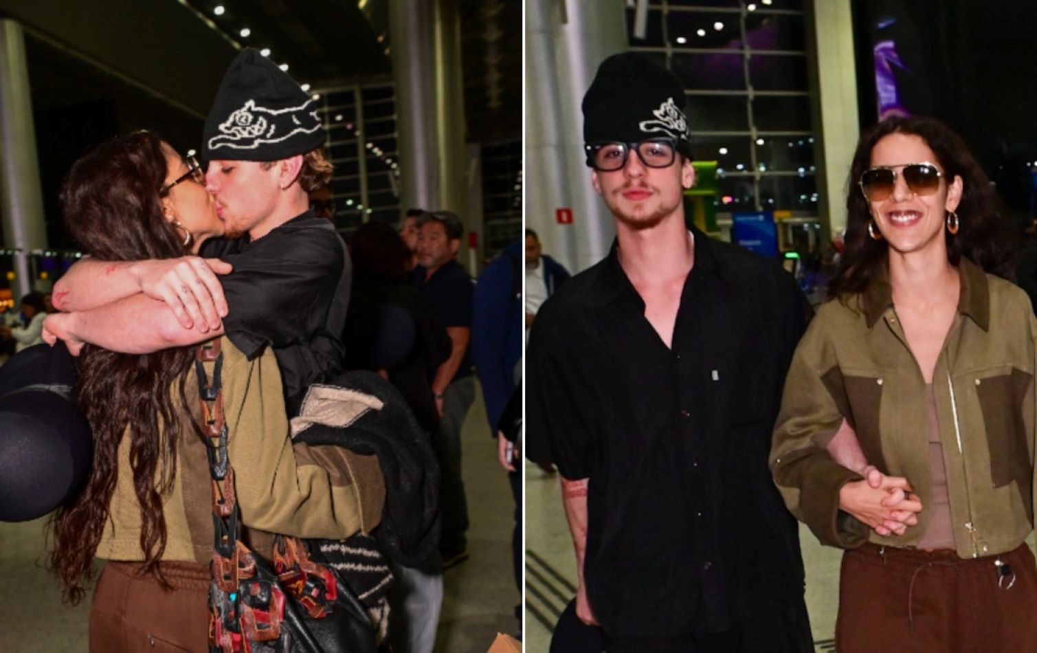 Marina Sena ganha beijo de sorte de Juliano Floss antes de embarcar para o Grammy Latino