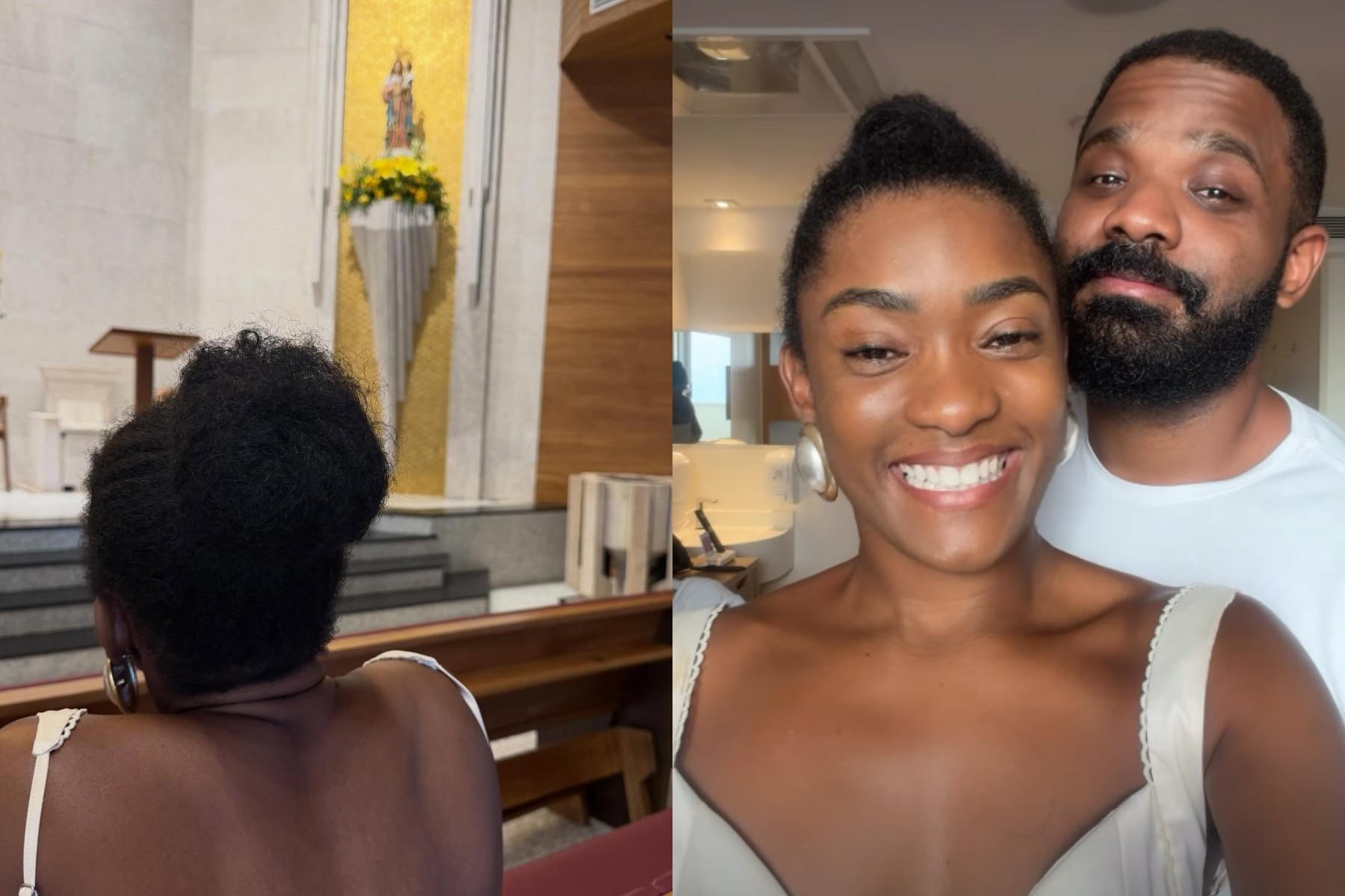 Erika Januza vai à igreja após alta médica por internação devido a infecção renal