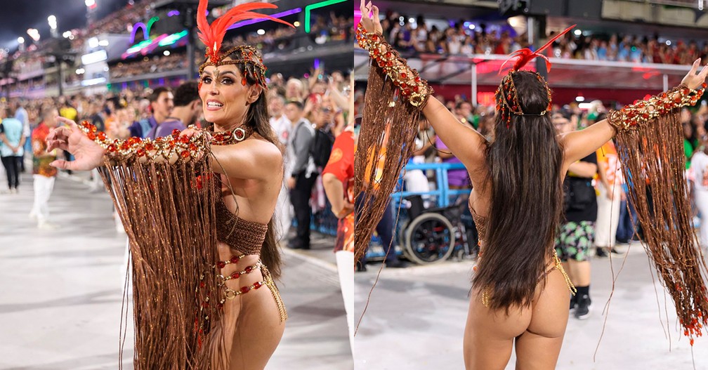 Deborah Secco ousa em desfile do Salgueiro com fantasia sexy que valoriza o bumbum — Foto: BrazilNews