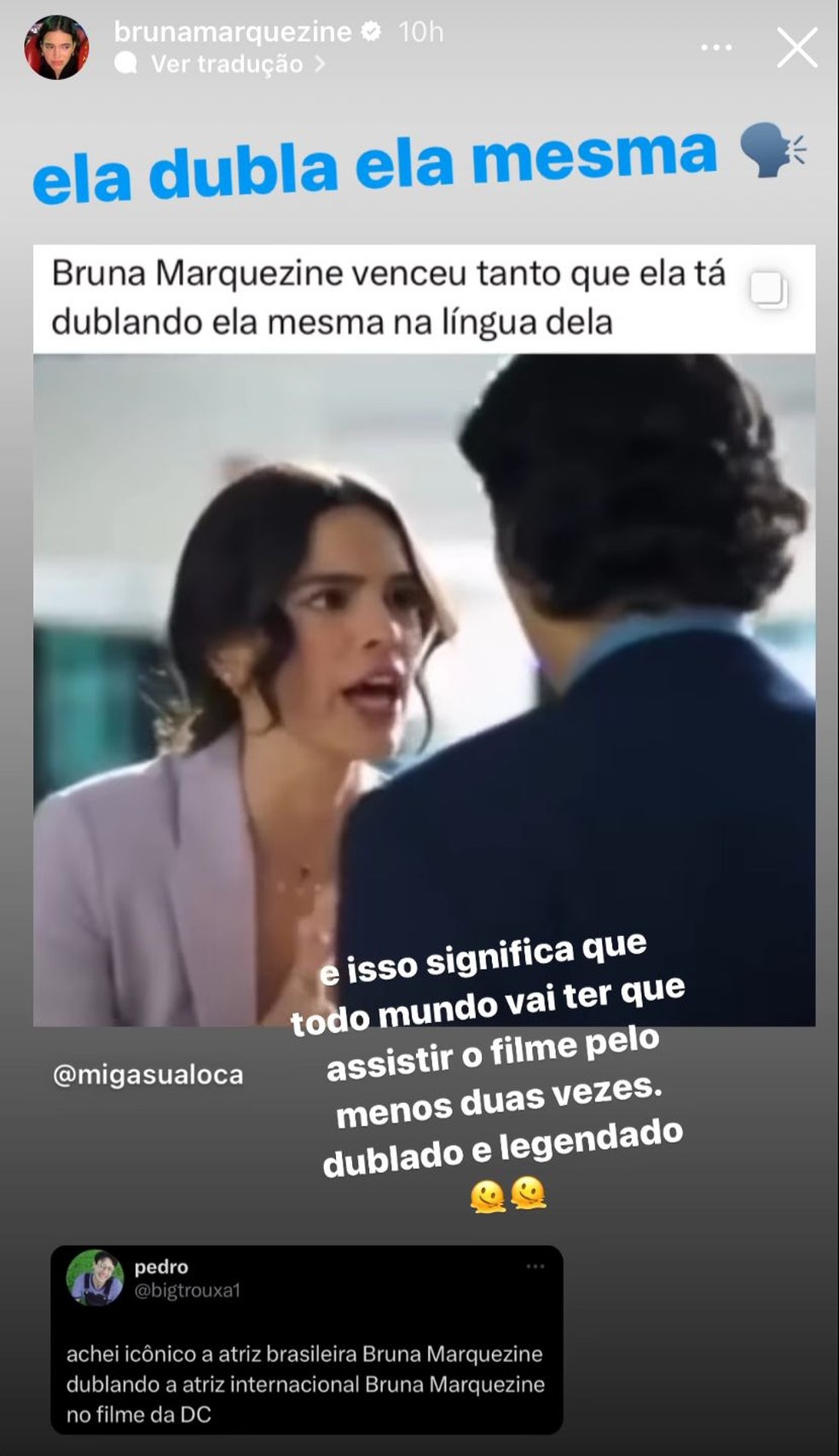 Bruna Marquezine dubla ela mesma em 'Besouro Azul' — Foto: Reprodução/Instagram