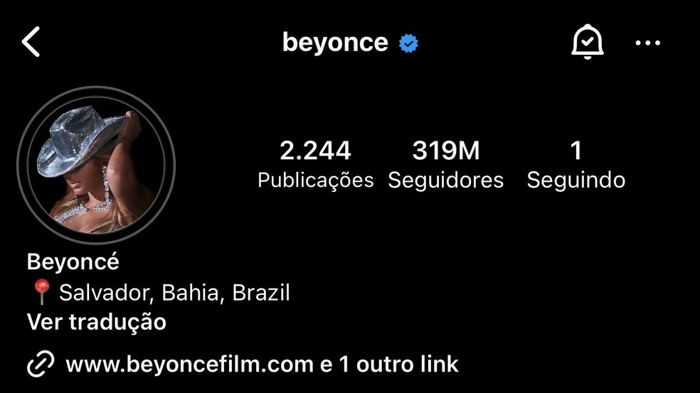 Beyoncé em Salvador. Imagem: Reprodução/Instagram