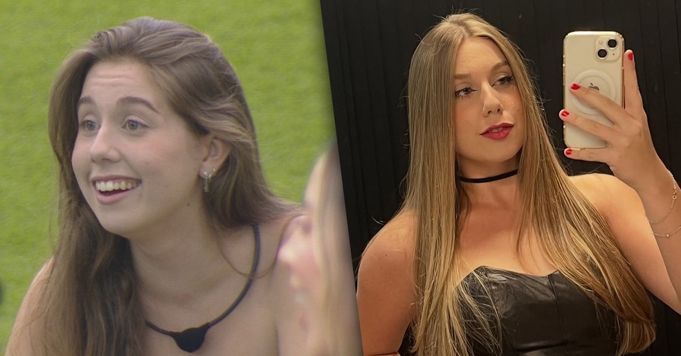 Antes e depois de Raissa, do BBB 25 — Foto: Globo / Reprodução / Instagram