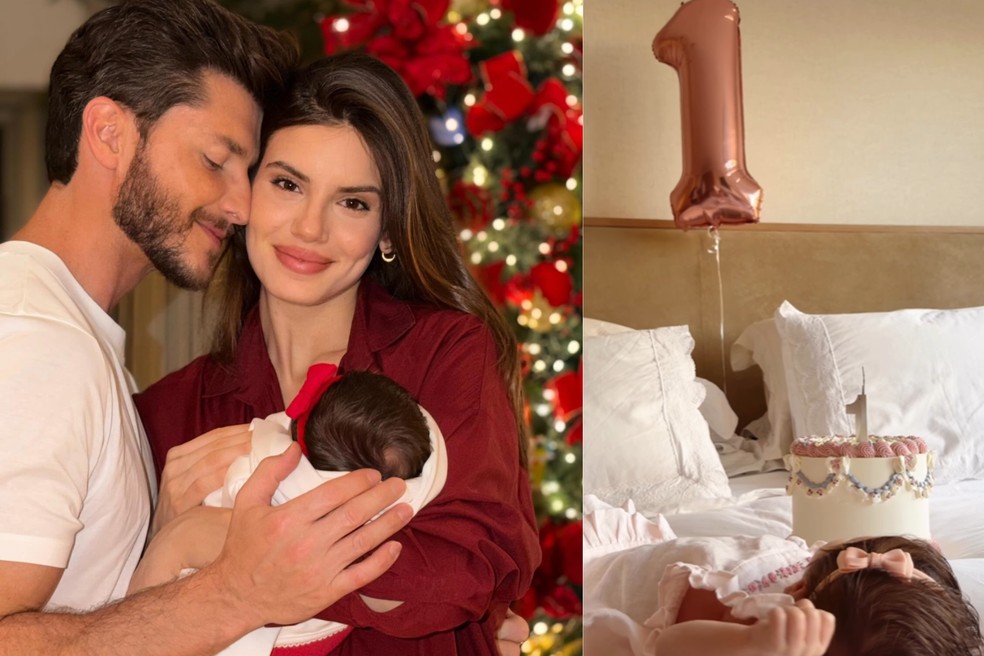 Camila Queiroz e Klebber Toledo celebram primeiro mês da filha, Clara — Foto: Instagram/Reprodução