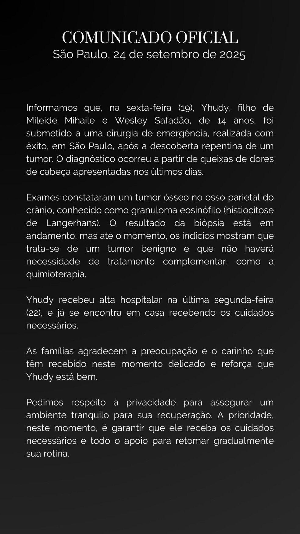 Filho de Mileide Mihaile e Wesley Safadão passa por cirurgia para retirada de tumor no cérebro — Foto: Instagram