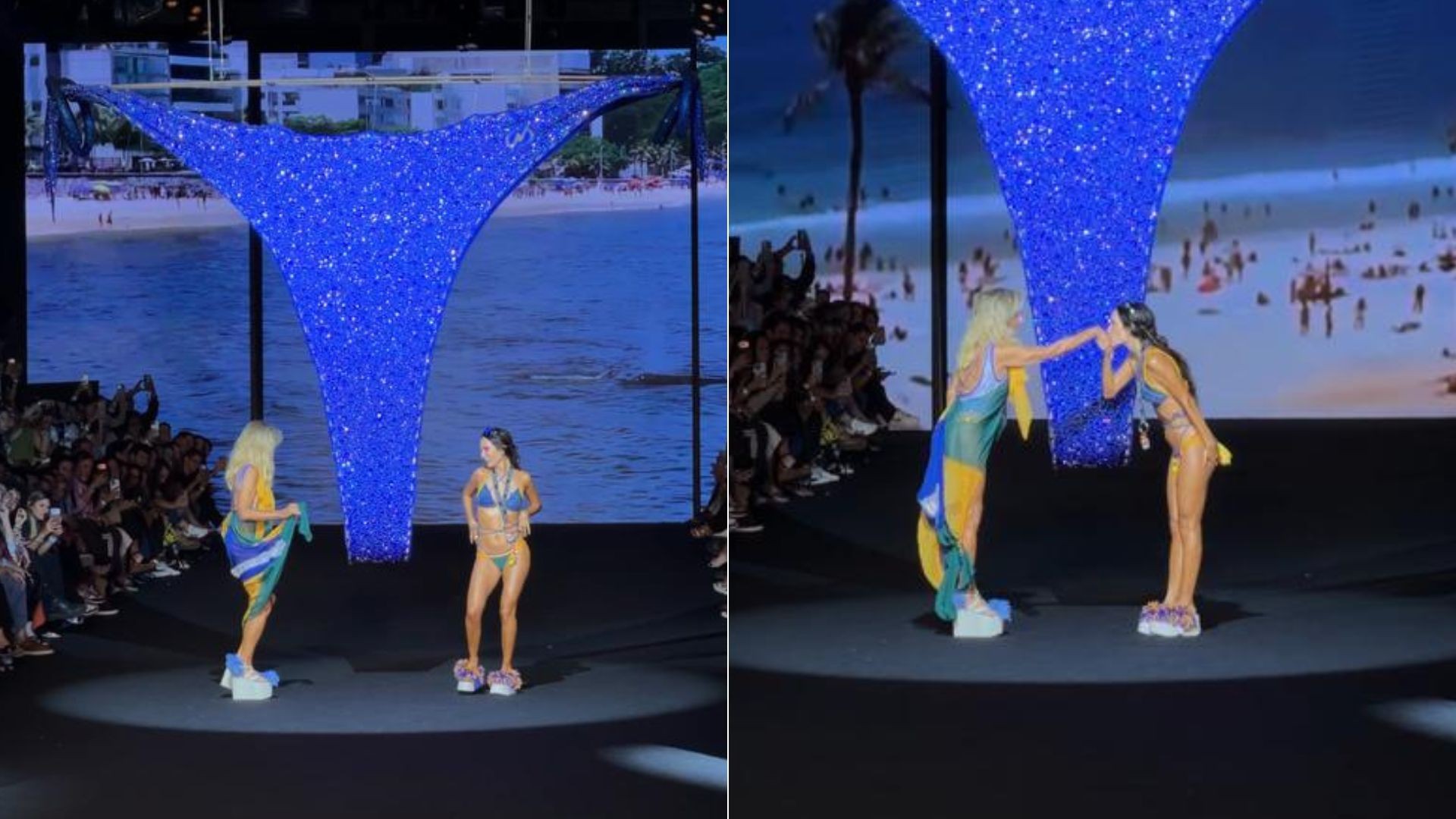 Helô Pinheiro e a neta dançam juntas na passarela do Rio Fashion Week