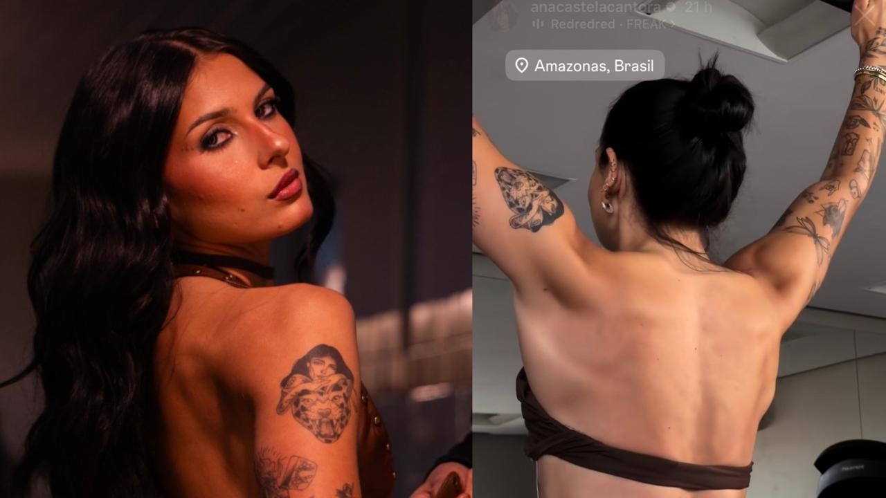 Ana Castela exibindo costas definidas durante treino
