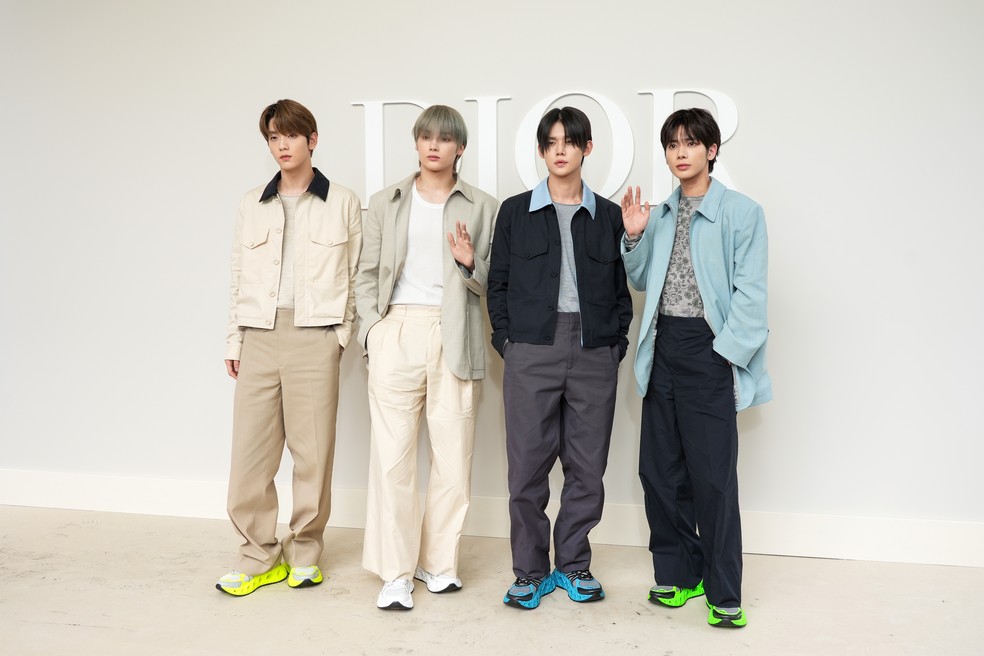 Soobin, Huening Kai, Yeonjun e Taehyun, do grupo de k-pop TXT — Foto: Getty Images