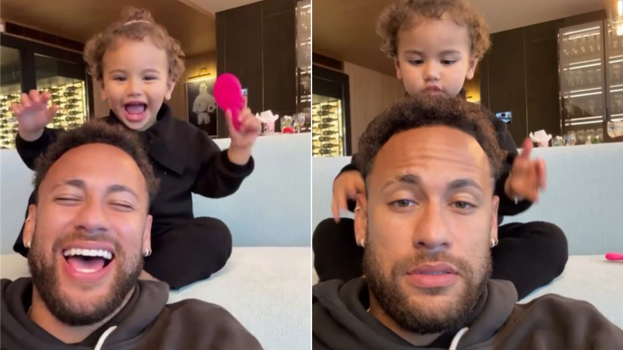 Neymar mostra 'farra' de Mavie na hora de dormir, e brinca: 'Bem calminha'