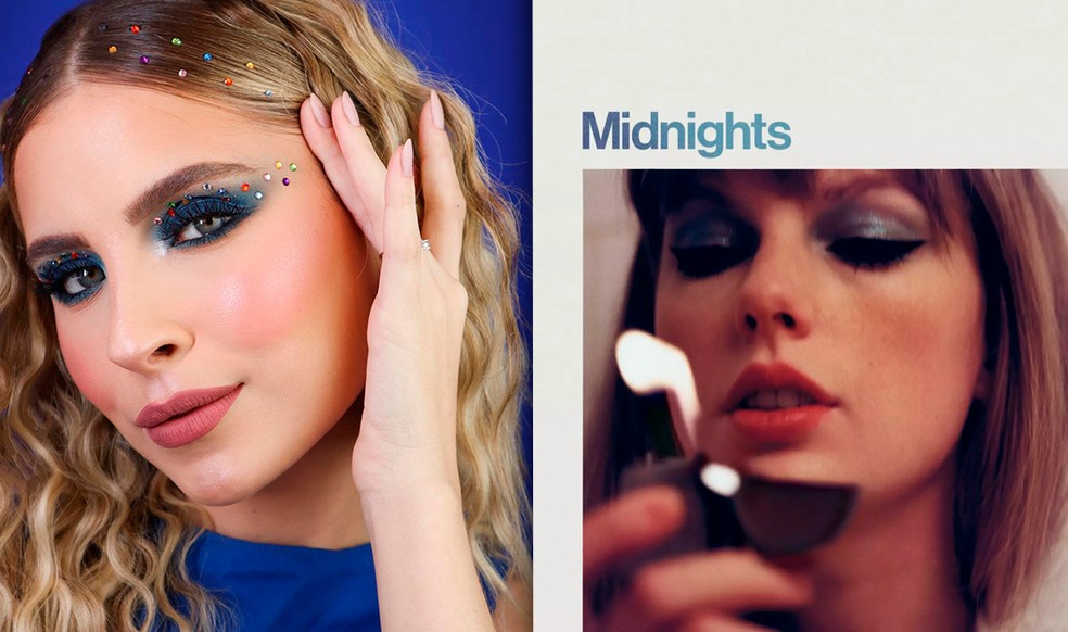 Influenciadora ensina maquiagem temática de Midnights para shows de Taylor Swift no Brasil — Foto: reprodução/divulgação
