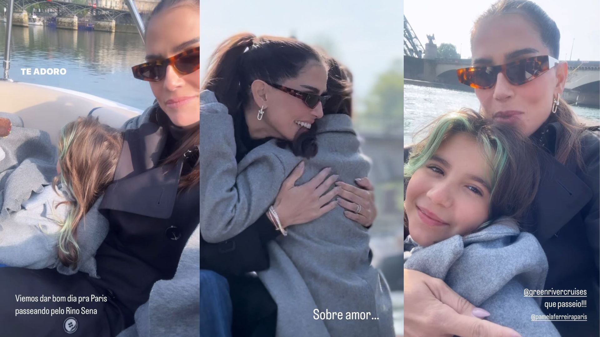 Deborah Secco curte passeio de barco com a filha pelo Rio Sena, em Paris