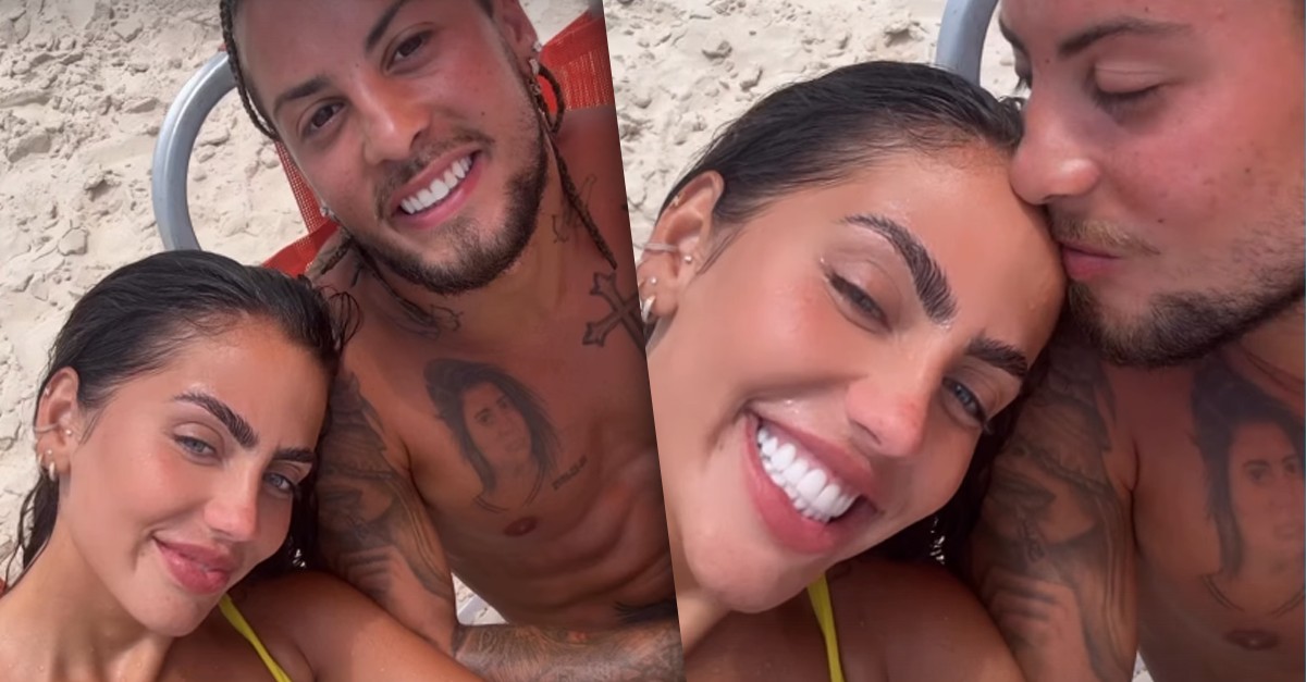 Catherine Boscoy e Guga, jogador do Fluminense, postam abraçadinhos em praia no Rio: 'Muita saudade'