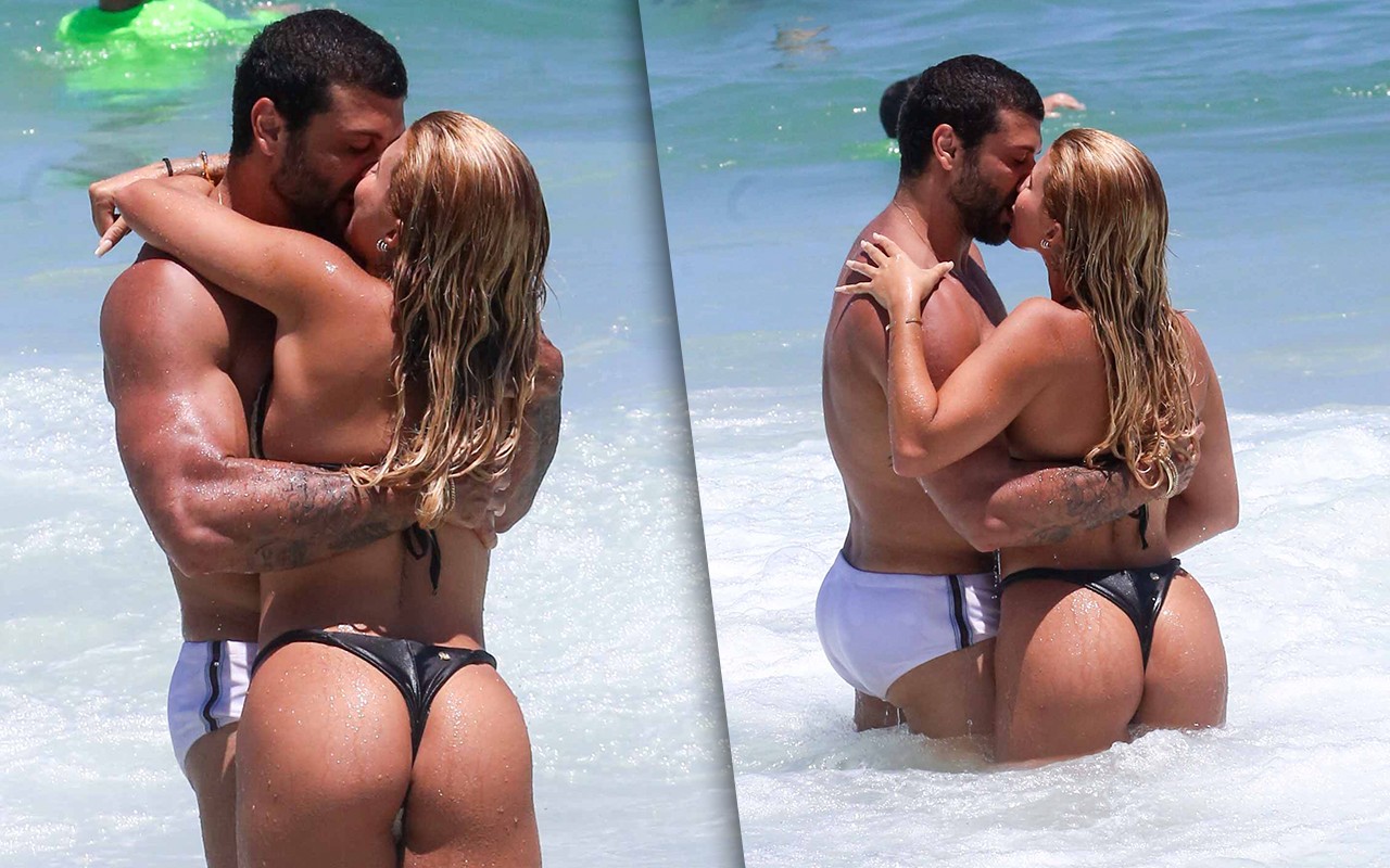 Novo amor! Jesus Luz e Rafaela Mesquita se beijam muito em praia do Rio