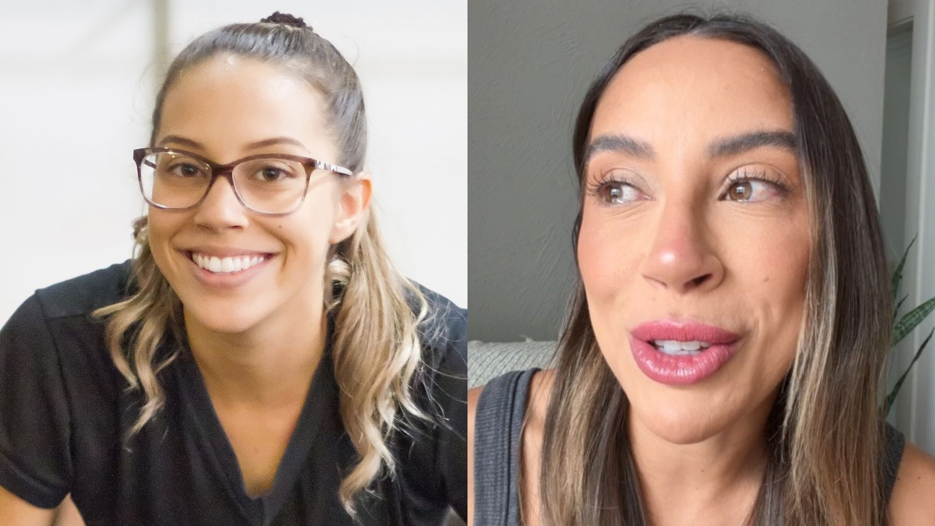 Renata Saldanha sorrindo, em cenário de aula de dança