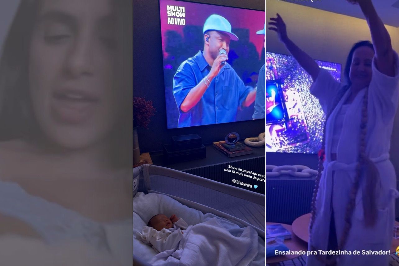 Carol Peixinho mostra Bento 'curtindo' show do pai, Thiaguinho, em frente à TV: 'Aprovado pelo fã mais lindo'