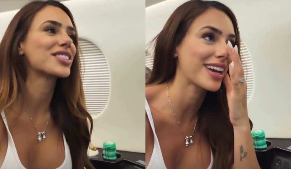 Bruna Biancardi explica estratégia para não dormir durante voo com Neymar e amigos — Foto: Instagram