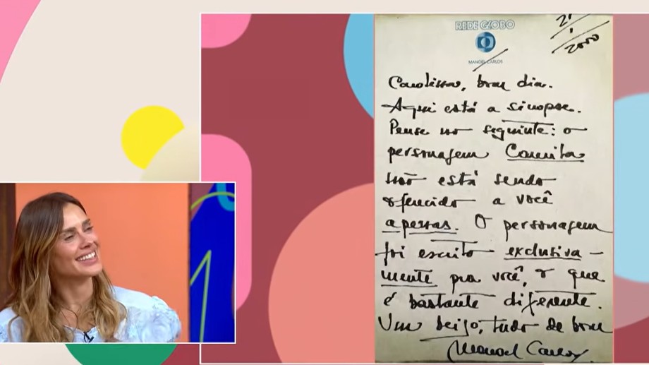 Carolina Dieckmmann revela carta de Manoel Carlos contando que Camila, de Laços de Família foi escrita para ela