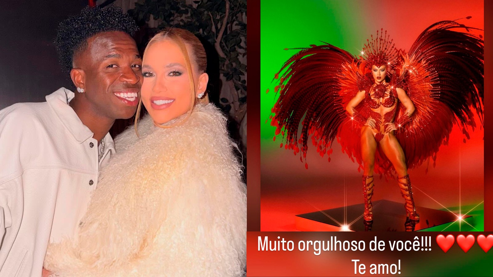 Vini Jr. se declara para Virgínia após estreia como rainha de bateria: 'Orgulhoso de você'