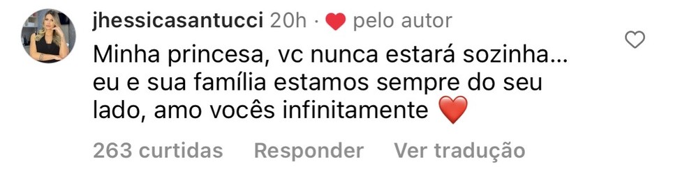 Familiar de Jheny Santucci mandou recado para ela — Foto: Instagram