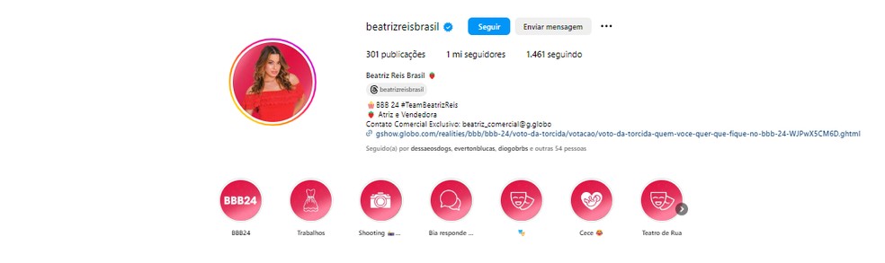Beatriz alcança a marca de 1 milhão de seguidores nas redes - Foto: Reprodução/Instagram