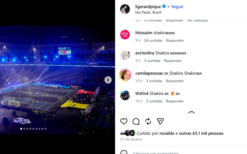 Fãs de Shakira invadem perfil de Piqué — Foto: Reprodução