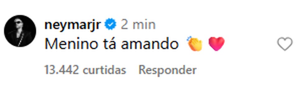 Neymar comenta post de Vini Jr. — Foto: Reprodução/Instagram