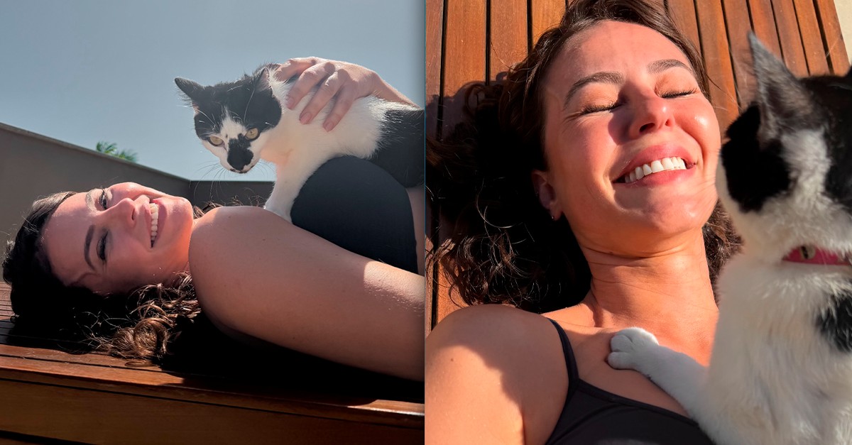 Em primeiro post solteira, Paolla Oliveira faz selfie com pet em dia de sol