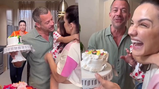 Malvino Salvador derruba no chão o bolo do aniversário da filha 