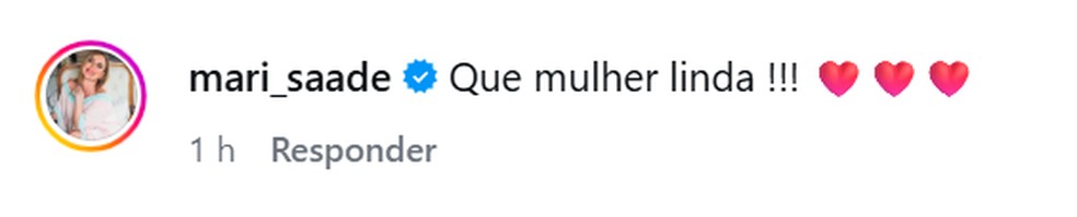 Mari Saade elogia Deborah Secco — Foto: Reprodução do Instagram