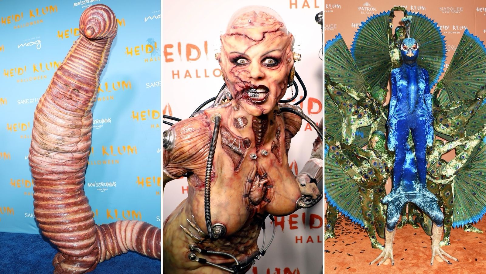 Heidi Klum, Rainha do Halloween, já se fantasiou de minhoca, alien e pavão; relembre e vote na sua favorita