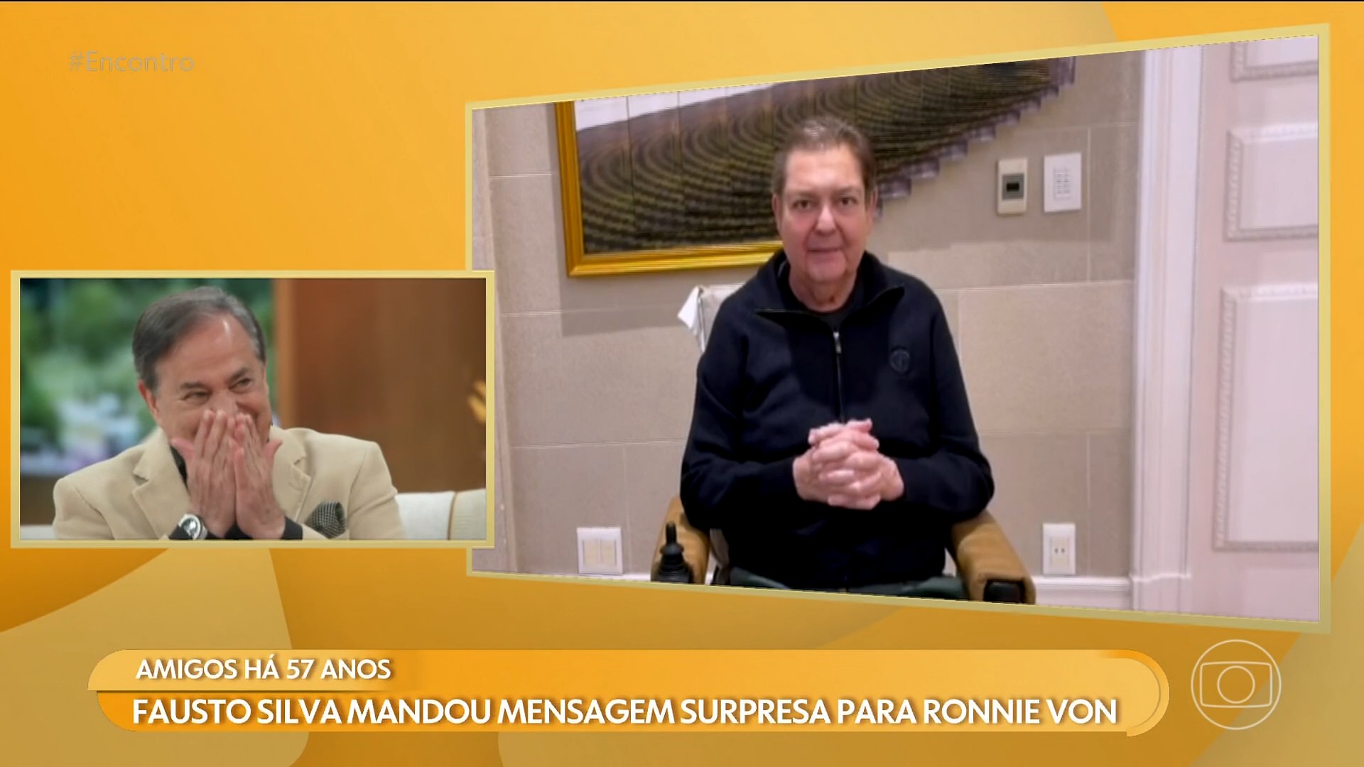 Faustão emocionando Ronnie Von em homenagem especial