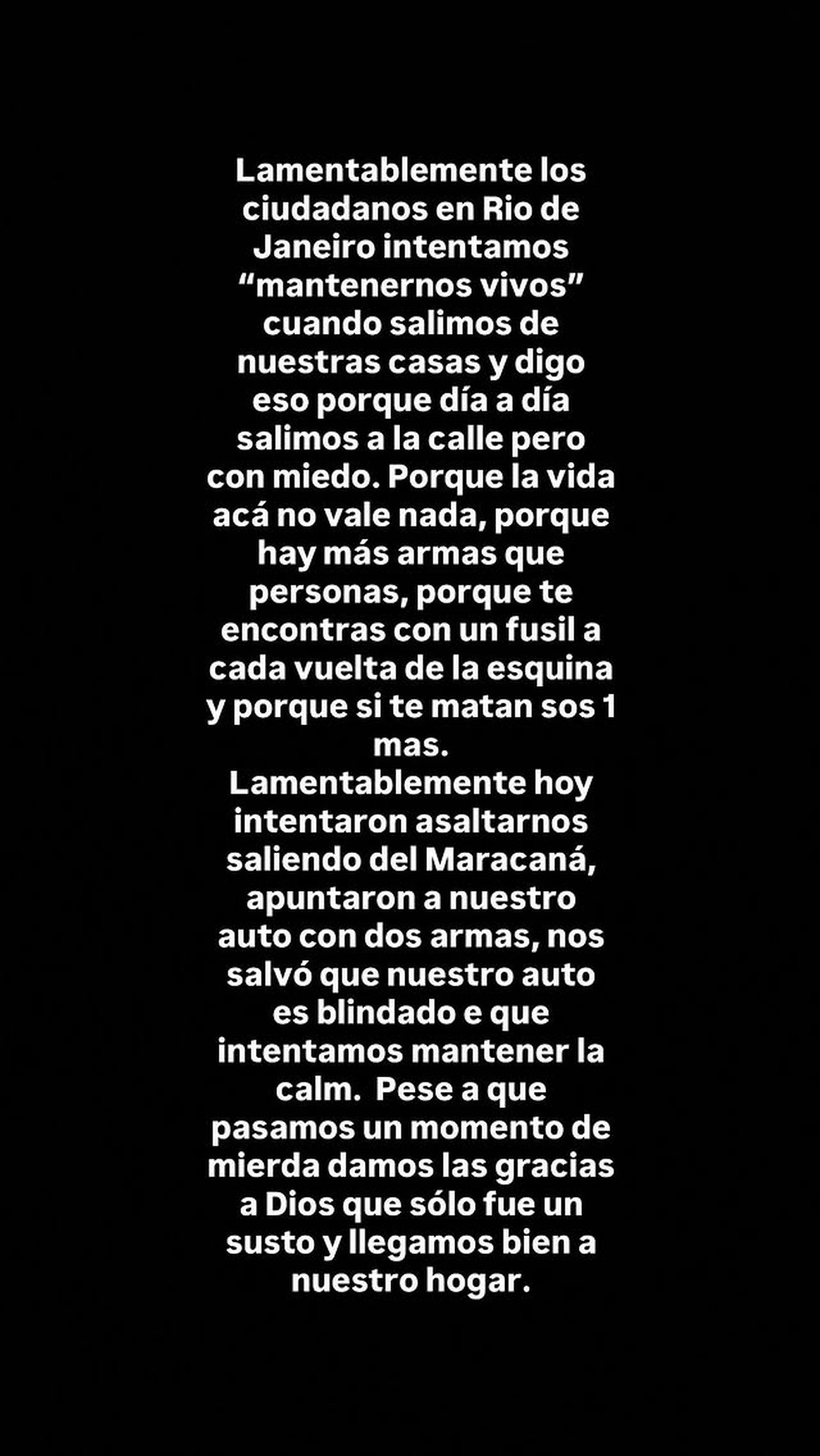 Esposa de Arrascaeta desabafa após tentativa de assalto na saída do Maracanã — Foto: Instagram