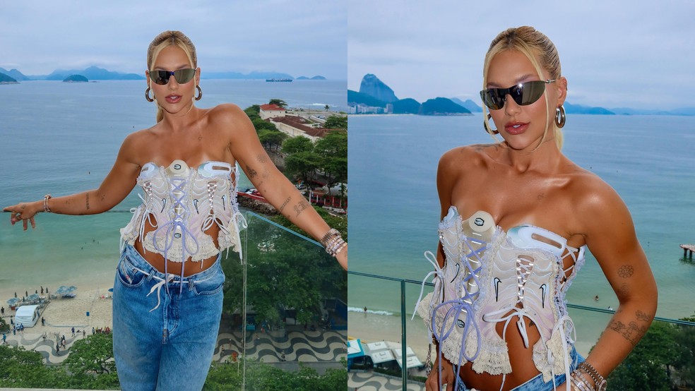 Virginia aposta em corset de chuteira para curtir primeiro jogo da NFL no Rio de Janeiro — Foto: Instagram