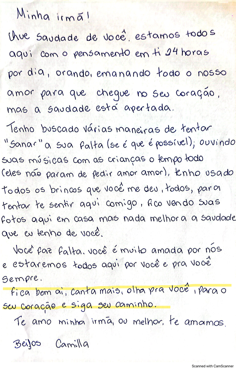 Irmã de Wanessa, Camila, escreveu a carta que a sister recebeu após o BBB 24 — Foto: Globo