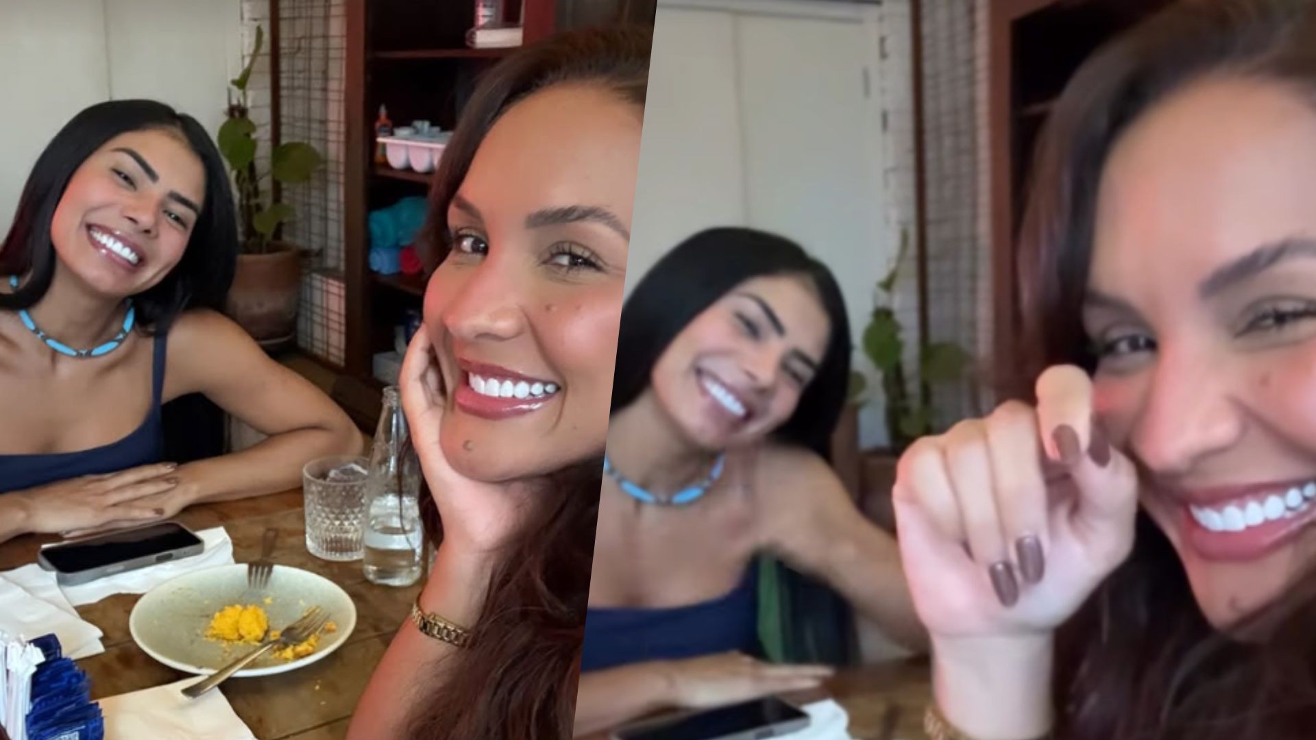 Maxiane e Marciele juntas, sorrindo durante reencontro