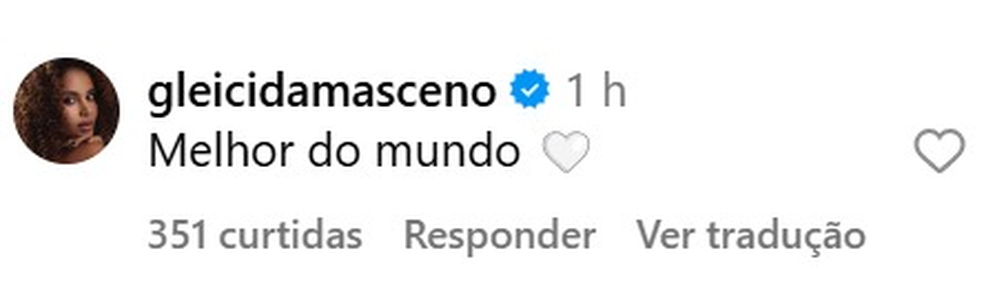 Coment´rio de Gleice Damasceno na publicação de Vini jr. — Foto: Reprodução / Instagram