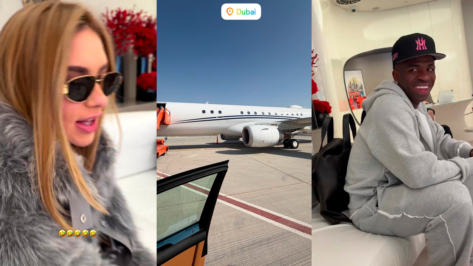 Após jogo do Real Madrid, Virginia acompanha Vini Jr. em viagem para Dubai