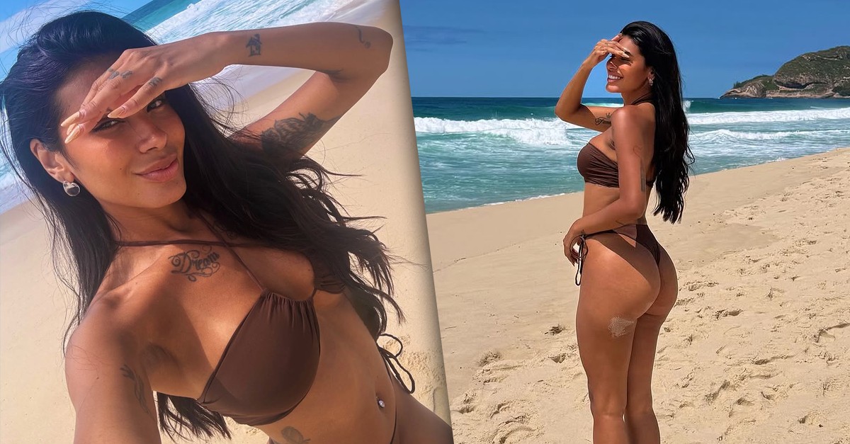 De biquíni, Pocah esbanja beleza em praia no Rio de Janeiro