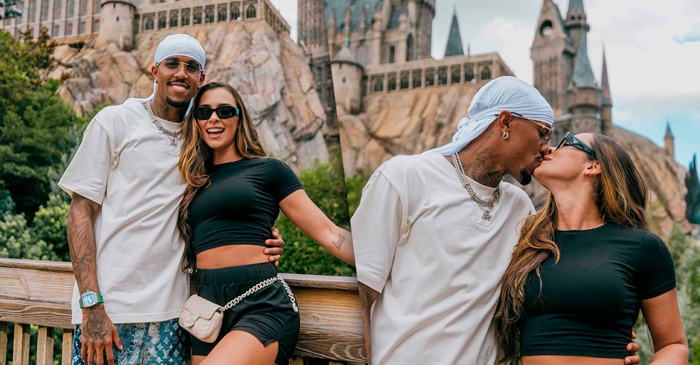 Éder Militão curte parque da Disney ao lado de Tainá Costa — Foto: Instagram