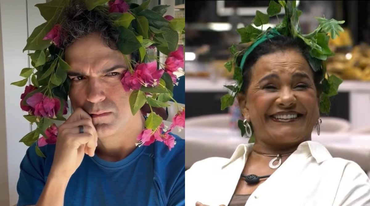 Tadeu Schmidt recria cena de Solange Couto com planta na cabeça no BBB 26: 'Foi muito divertido'