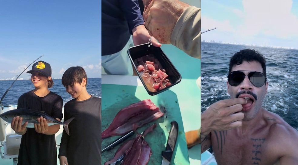 Gusttavo Lima curte dia de pesca com os filhos — Foto: Reprodução / Instagram @gusttavolima
