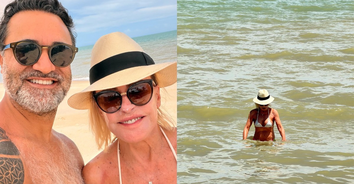 Ana Maria Braga posa de biquíni na praia, exibe tatuagem e encanta web: 'Nossa maioral'